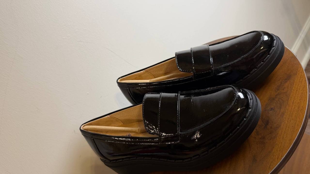 LifeStride Dolce Loafers 8W Black Faux Patent Wedge Comfort NIB msrp$89.99
