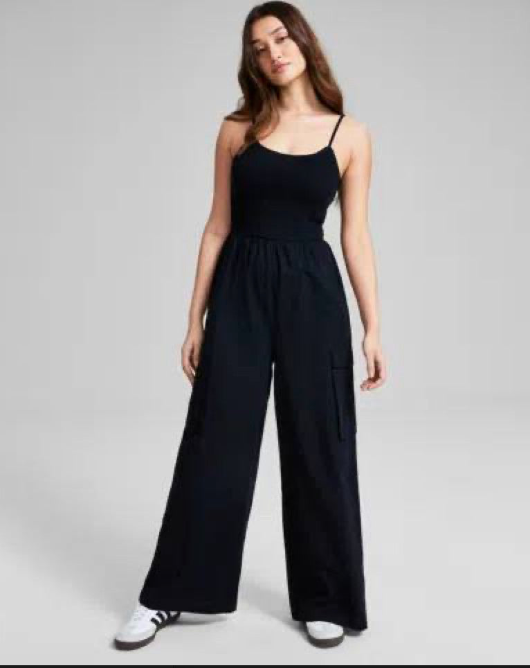 And Now This Sleeveless Wide‑Leg Jumpsuit Black PL NWT Knit Stretch MSRP$60