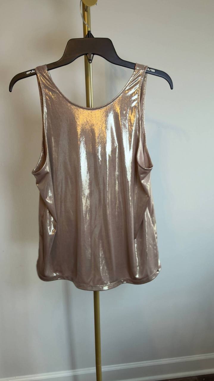 BOSS Esarah Metallic Scoop‑Neck Tank Beige XL NWT $79