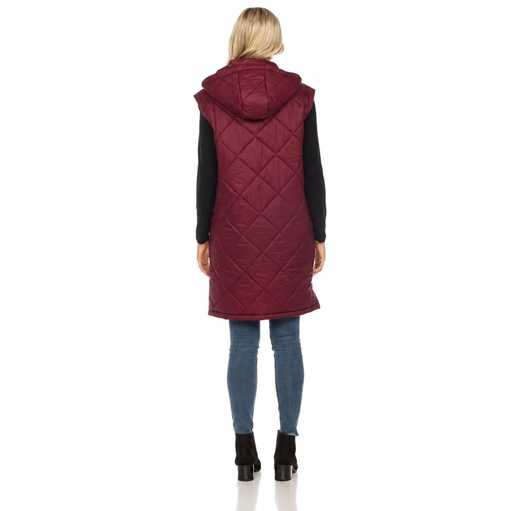 White Mark Diamond Quilted Hooded Puffer Vest Burgundy L NWT $95