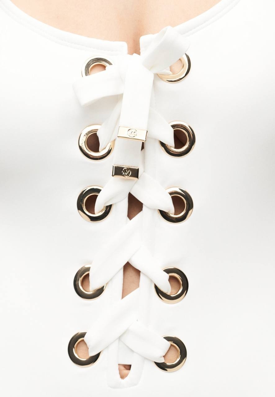 MICHAEL Michael Kors Lace‑Up One‑Piece Swimsuit White 8 NWT $126