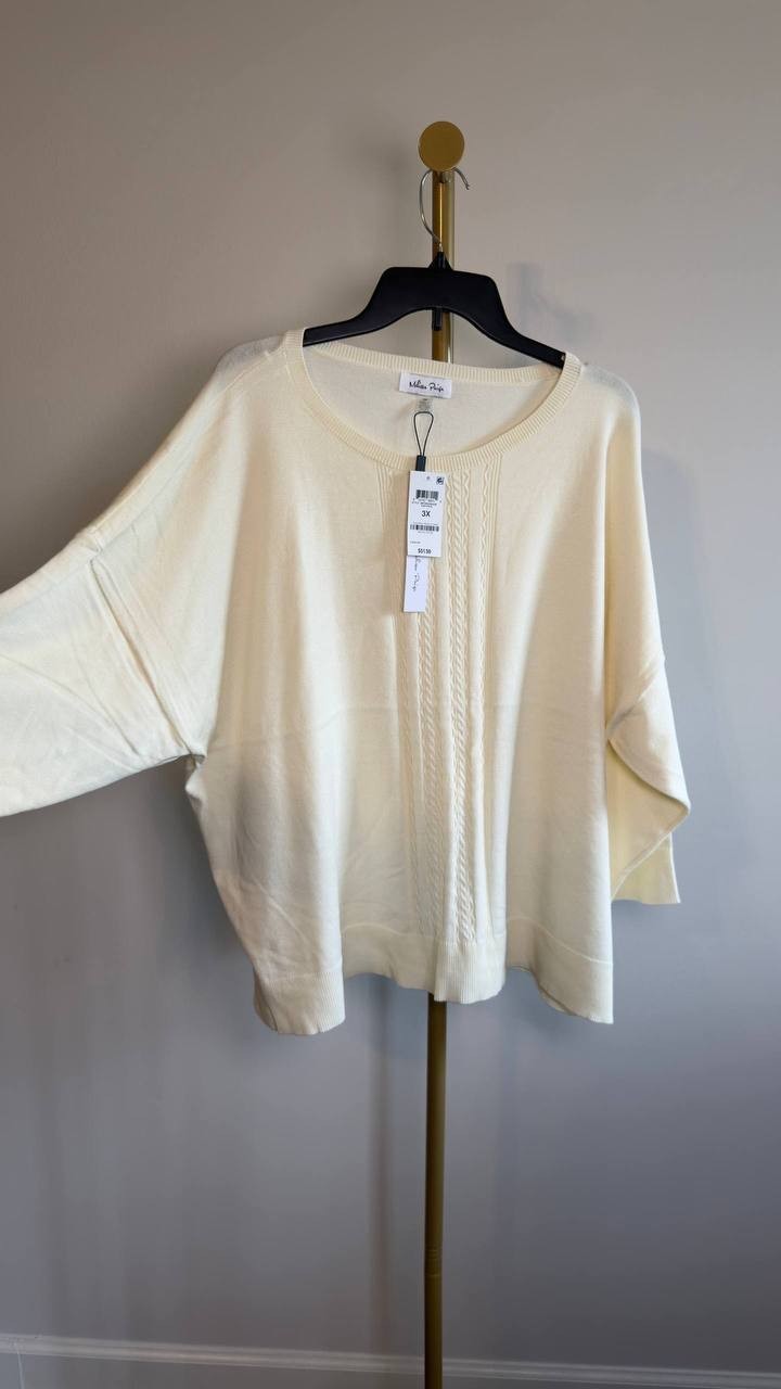 Melissa Paige Cable‑Knit Sweater Papyrus 3X NWT $51.50