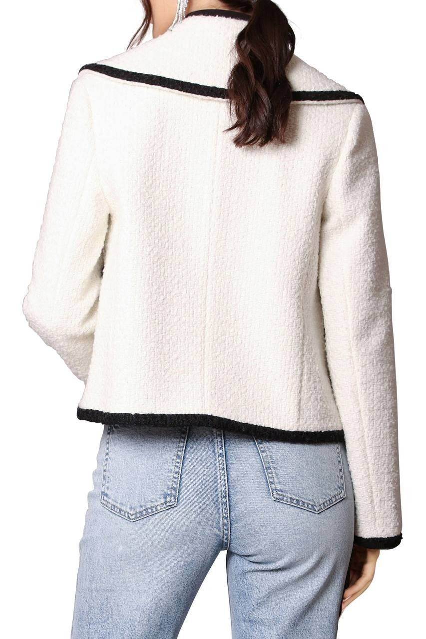 Avec Les Filles Tweed Double‑Breasted Tipped Jacket Cream M NWOT $169