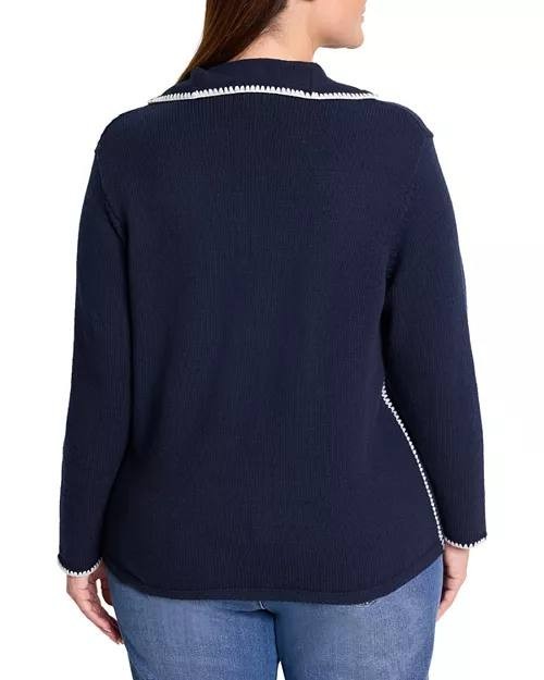 NIC+ZOE Plus Women’s Blanket Stitch Sweater Navy XXL $148 NWT