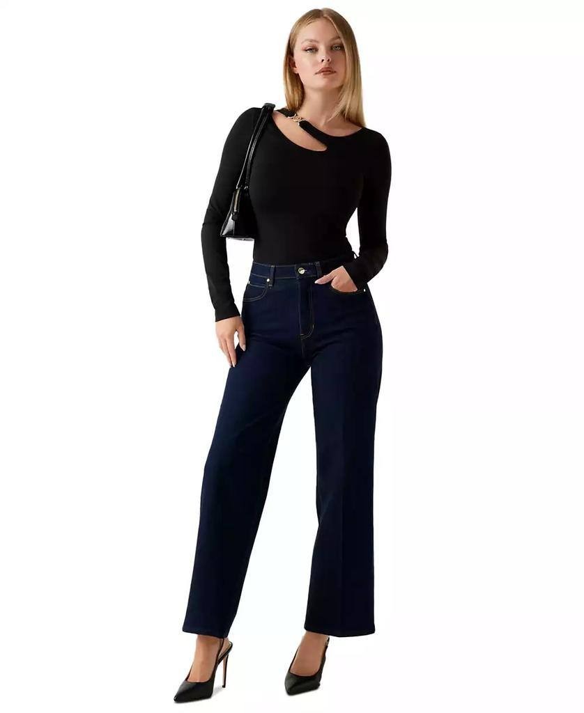 Guess Eco Eleanor Buckle Long Sleeve Top Black Size M NWT $79