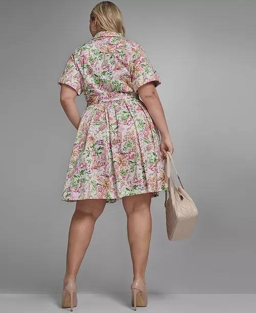 Karl Lagerfeld Paris Plus Printed Collared Dress White/Pink 16W NWT $169