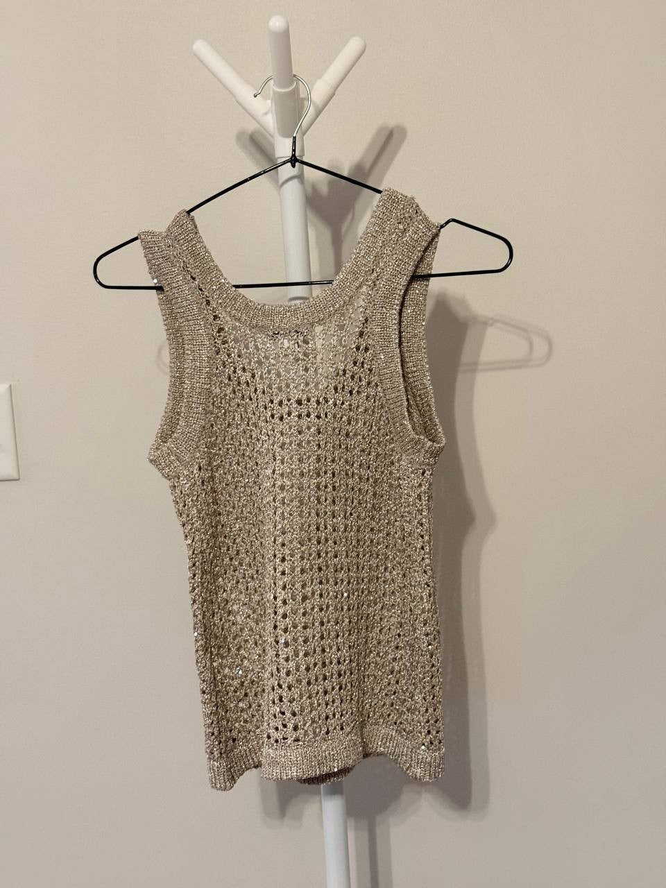Bar III Petite Open‑Stitch Metallic Sleeveless Sweater – Size PXS – NWT – $49.50