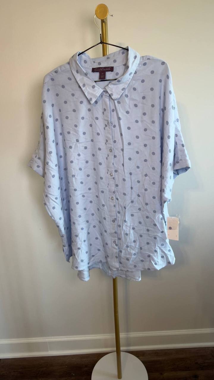 Gloria Vanderbilt Plus Size Short Sleeve Woven Shirt Blue 3X NWT $48