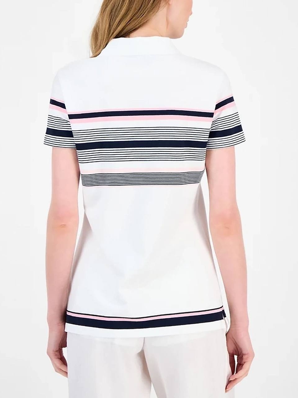 Tommy Hilfiger Women’s Woven Stripe Polo Shirt White XL NWT $64.50