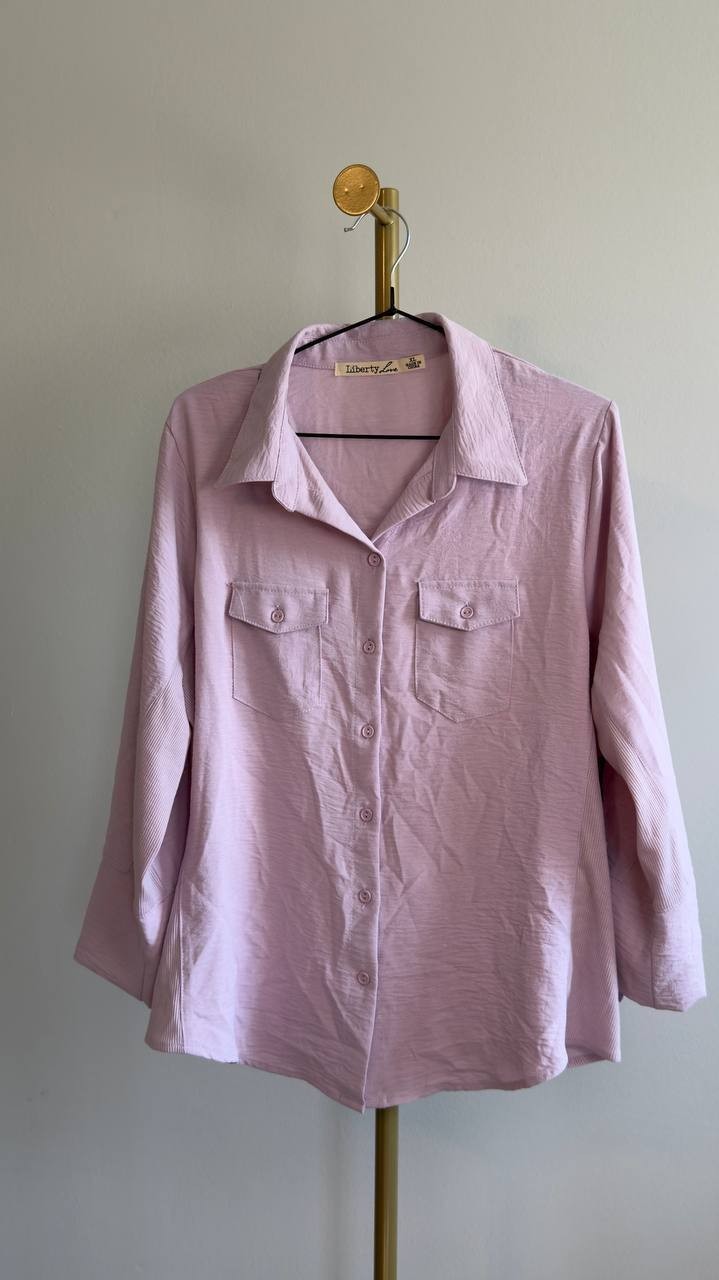 Liberty Love Roll‑Tab Button Front Shirt Pink XL NWT $19