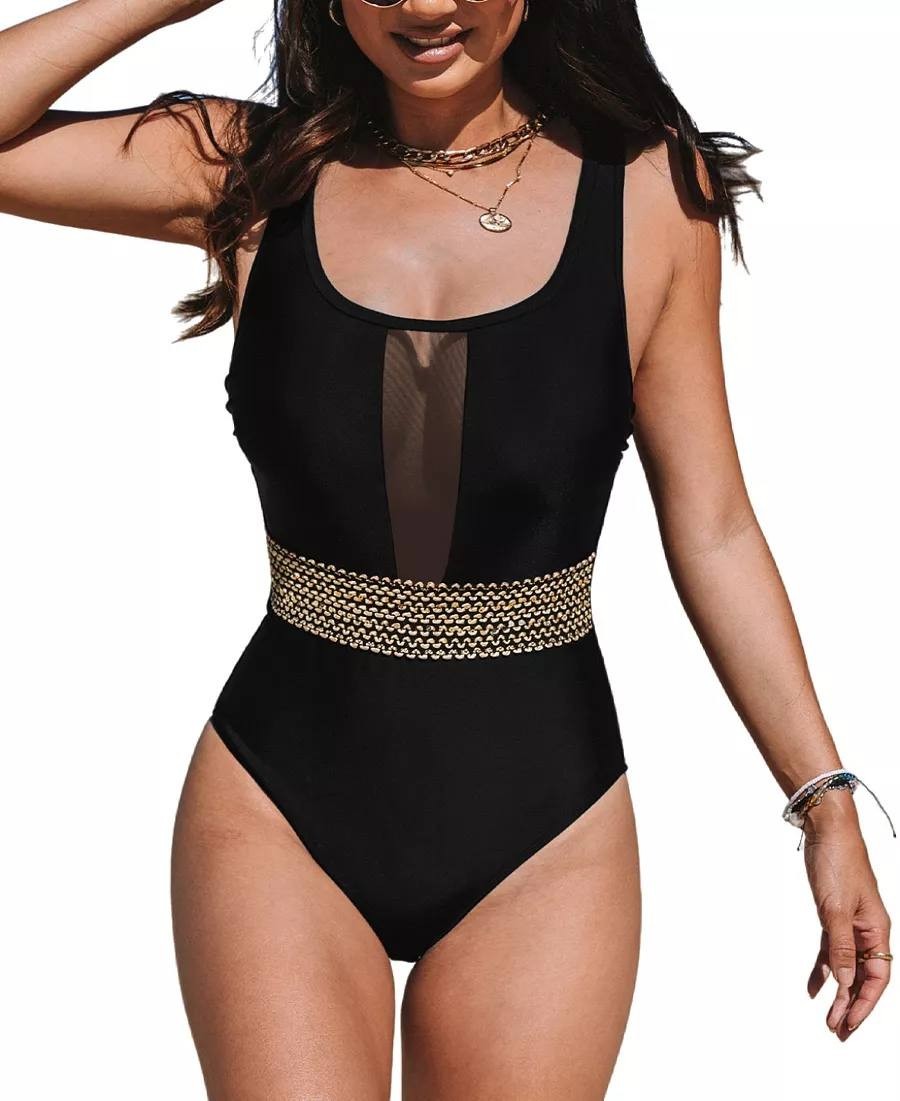 Cupshe Black Mesh Tummy Control One‑Piece M NWT Crisscross Back msrp$49.99