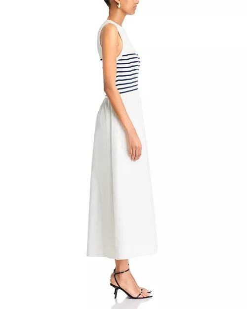 AQUA Mixed Media Maxi Dress White Navy L NWT $98