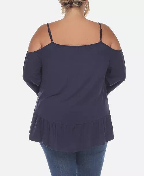 White Mark Plus Size Cold Shoulder Ruffle Sleeve Top Navy 2XL NWT $52