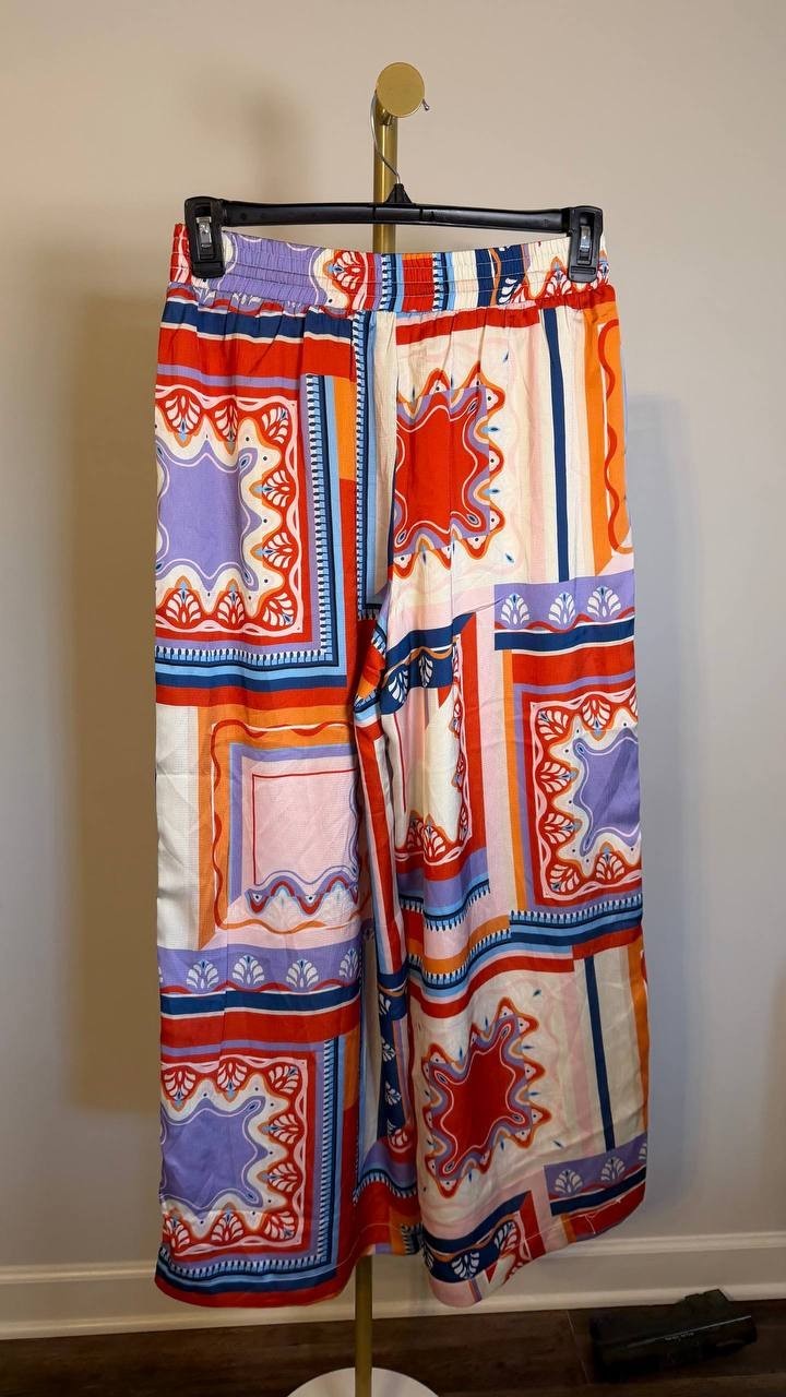 Tahari Women’s Printed Wide-Leg Pull-On Pants Multi L $88 NWT