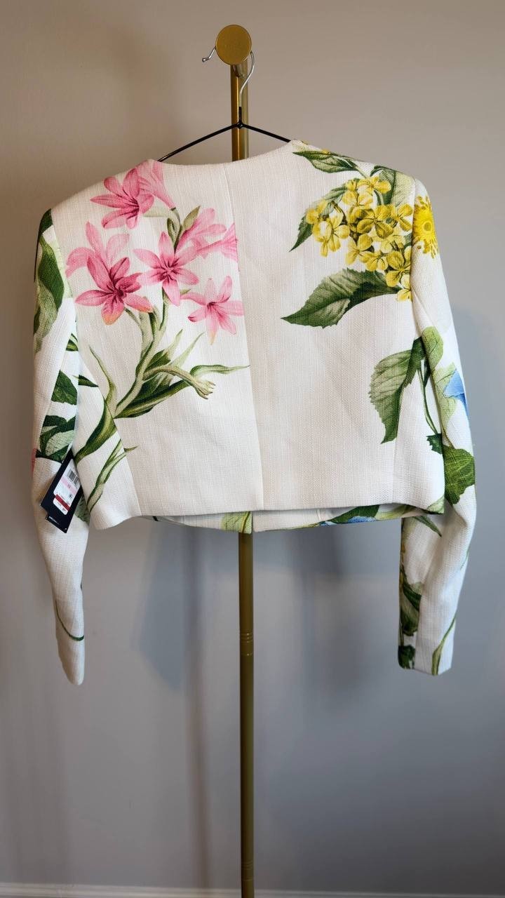Karl Lagerfeld Paris Spring Tweed Bolero Jacket White/Camellia 10 NWOT $179
