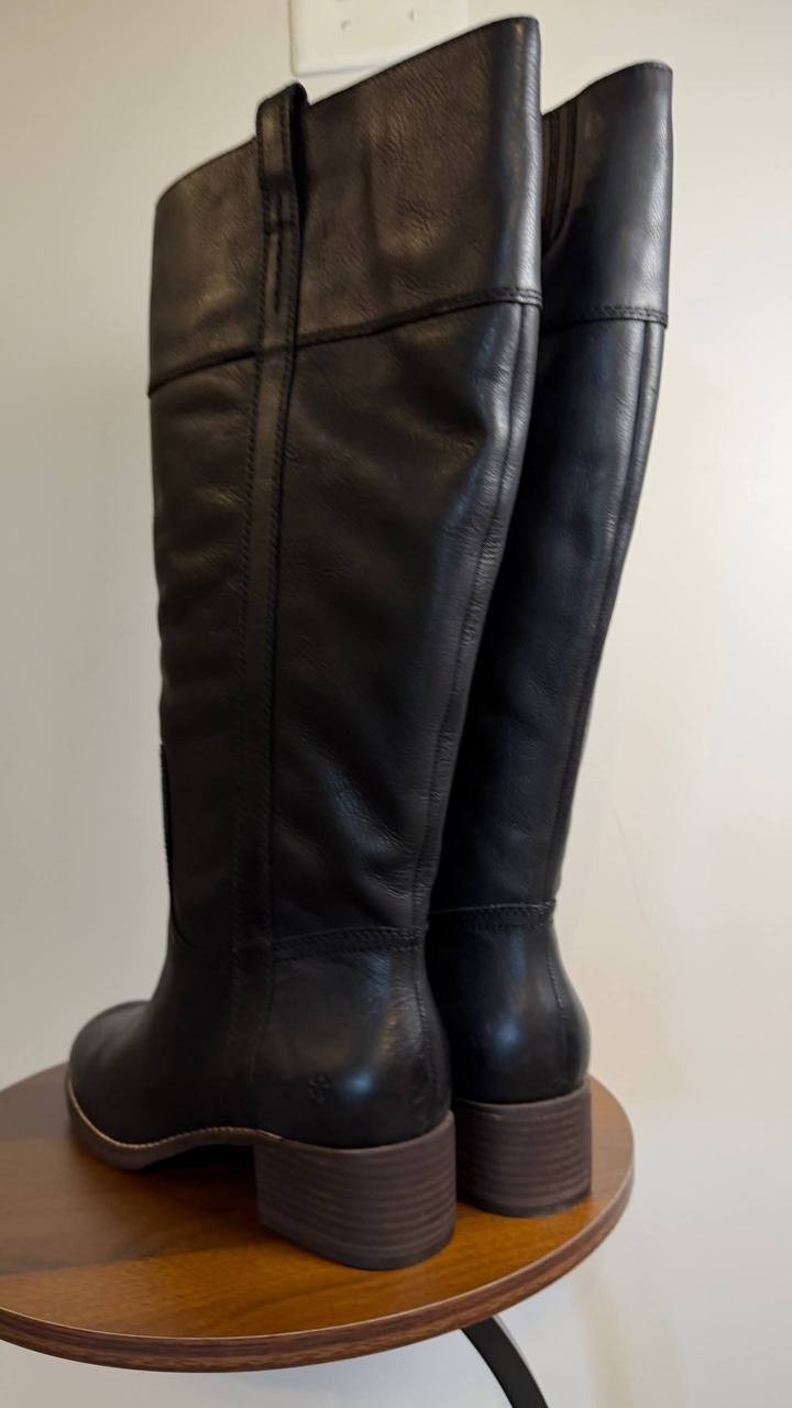 Lucky Brand Hybiscus Boots 9.5M Black Leather Pull Tabs Riding NIB msrp$229