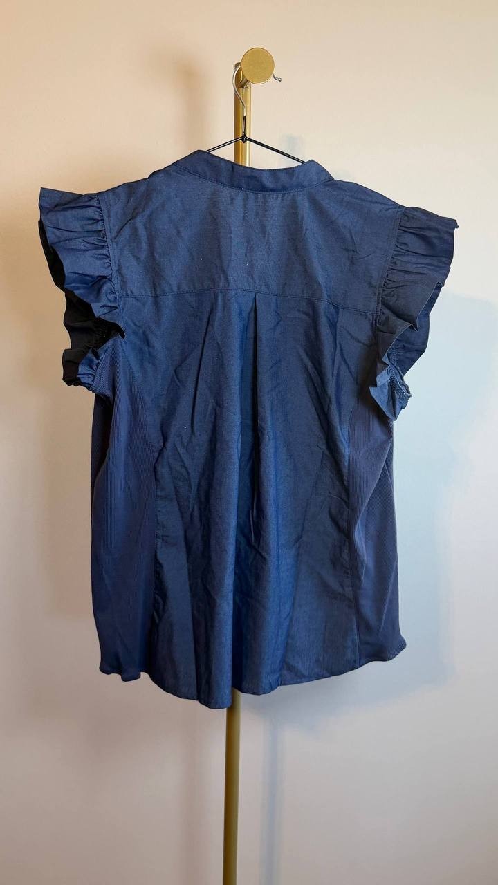NY Collection Petite Chambray Top Blue PL NWT  $40