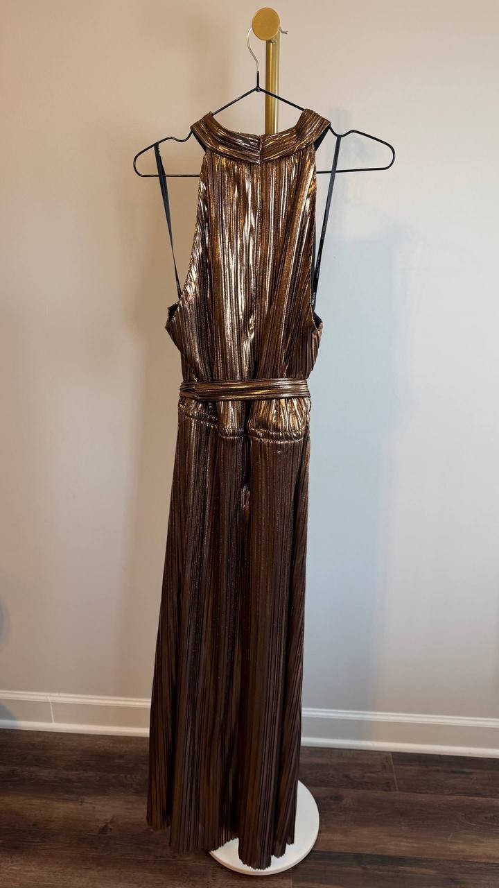 Anne Klein Women’s Metallic Mock Neck Halter Halter Dress Size XL NWT $159