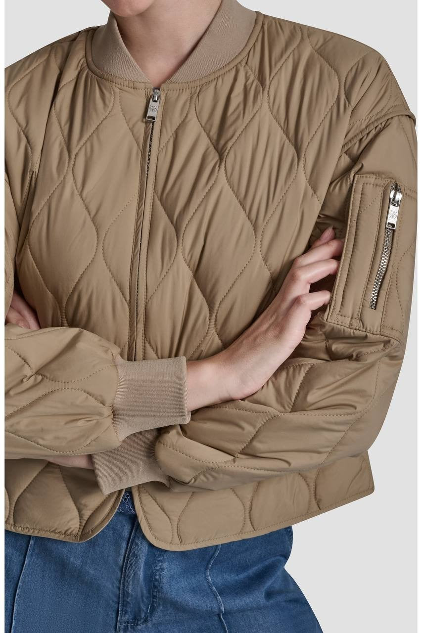 DKNY Quilted Bomber Jacket Travertine L NWT $149