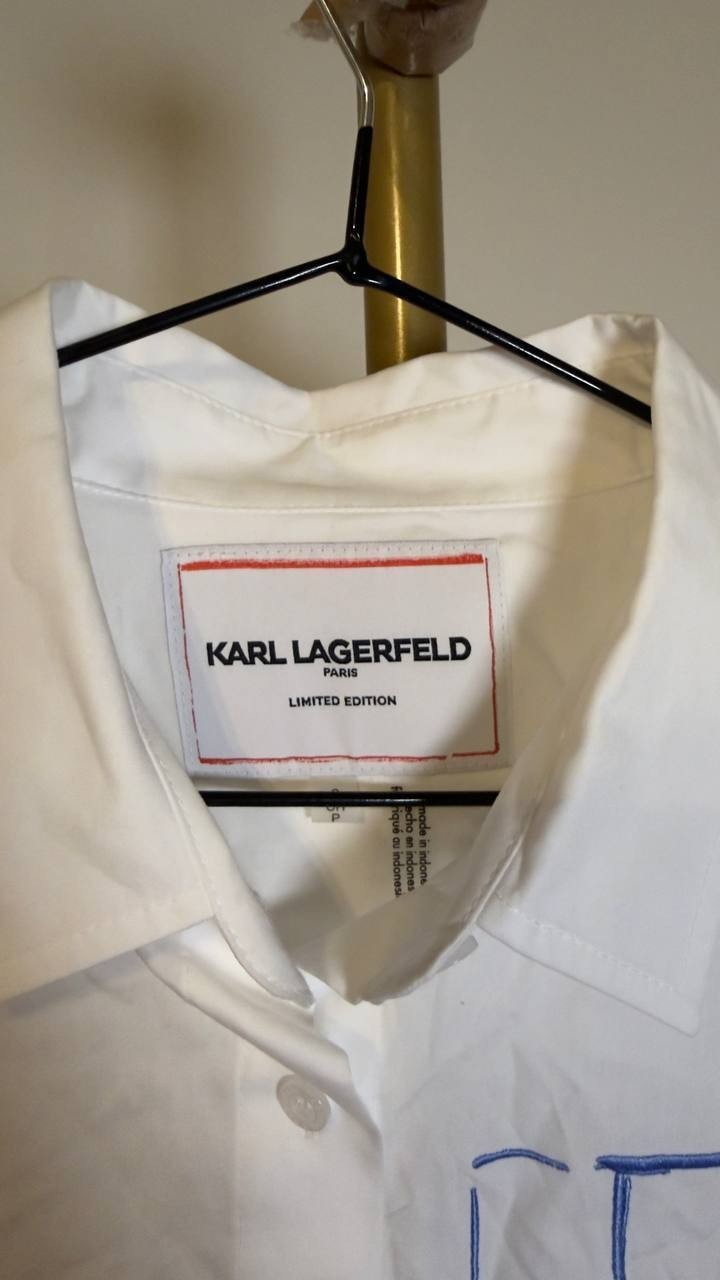 Karl Lagerfeld Paris Cropped City Scene Collared Top White S NWT $109