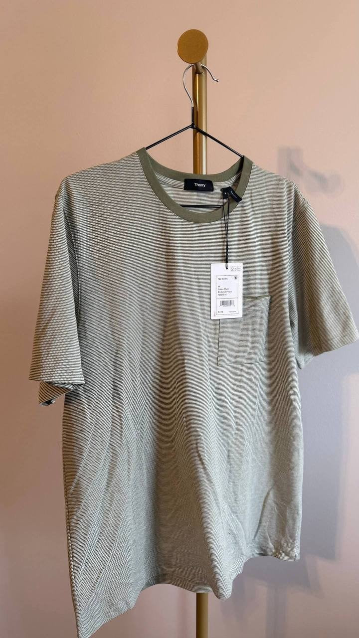 Theory Men’s Cotton Pique Crewneck Pocket T‑Shirt M $115 NWT