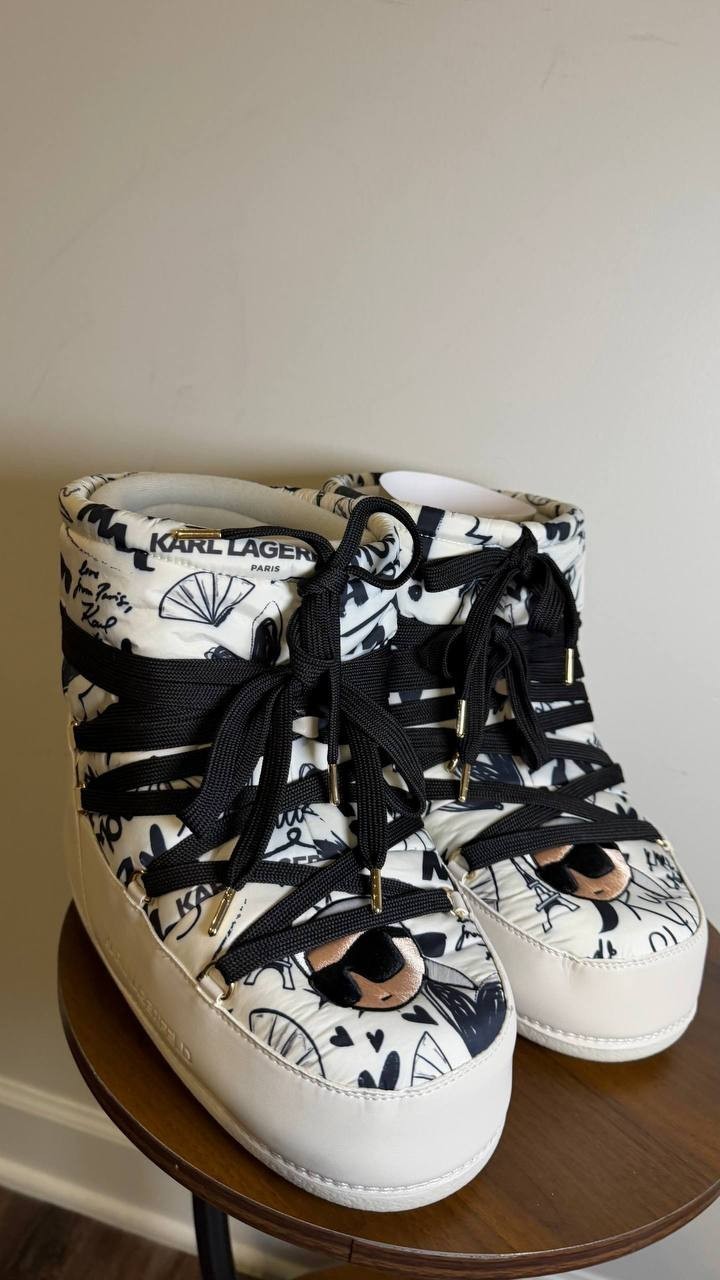 Karl Lagerfeld Snow Boots Size 11 White Multi Textile/Synthetic MSRP $189 NIB