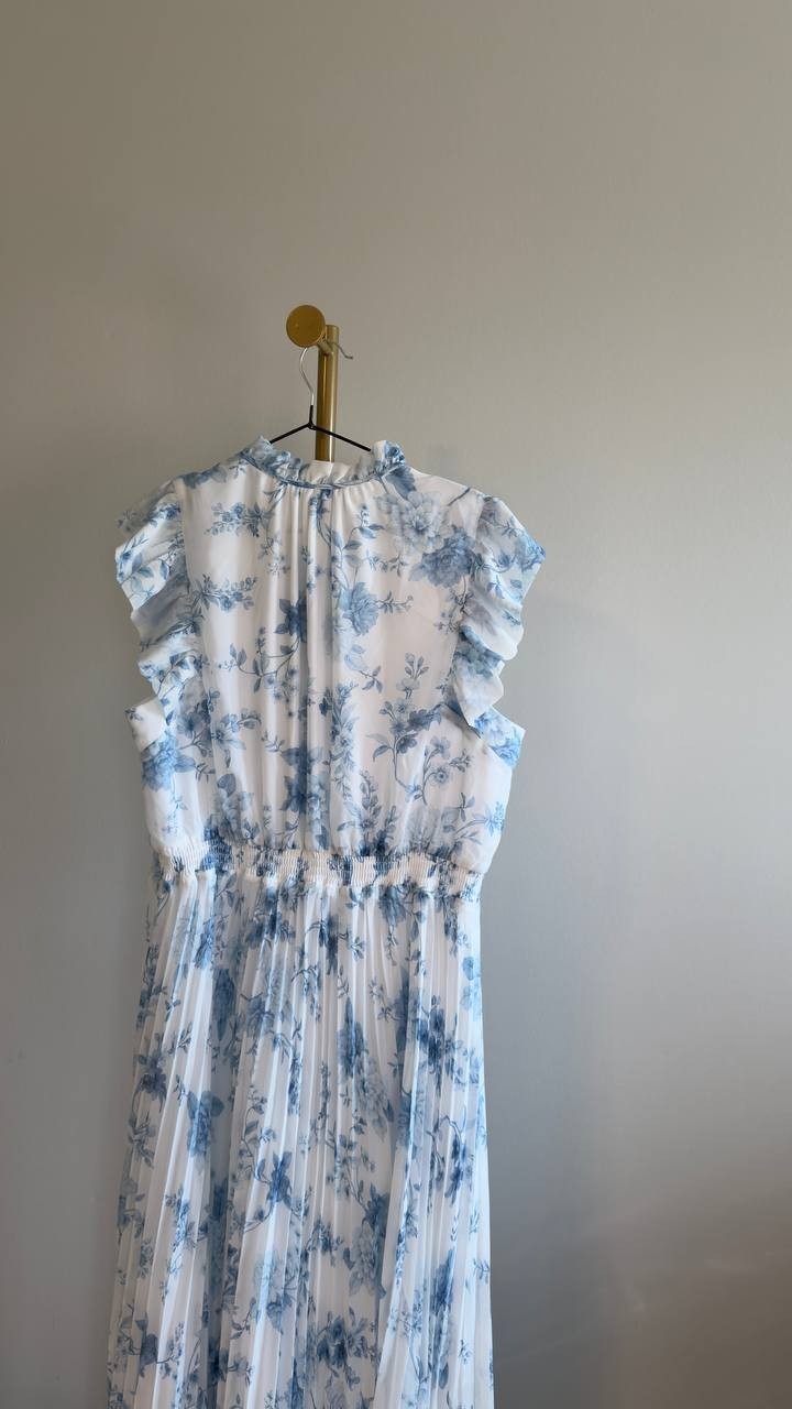 Anne Klein Pleated Flutter‑Sleeve Midi Dress Crisp White Multi 16 NWT $159