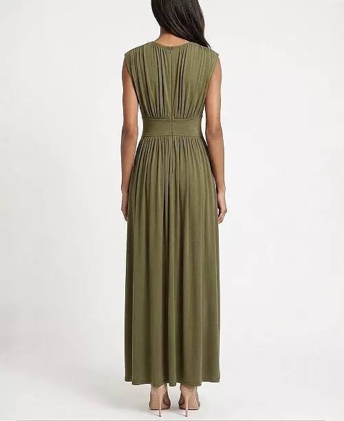 Taylor Cinched Waist Ruched Crewneck Dress Olive 10 NWT $199