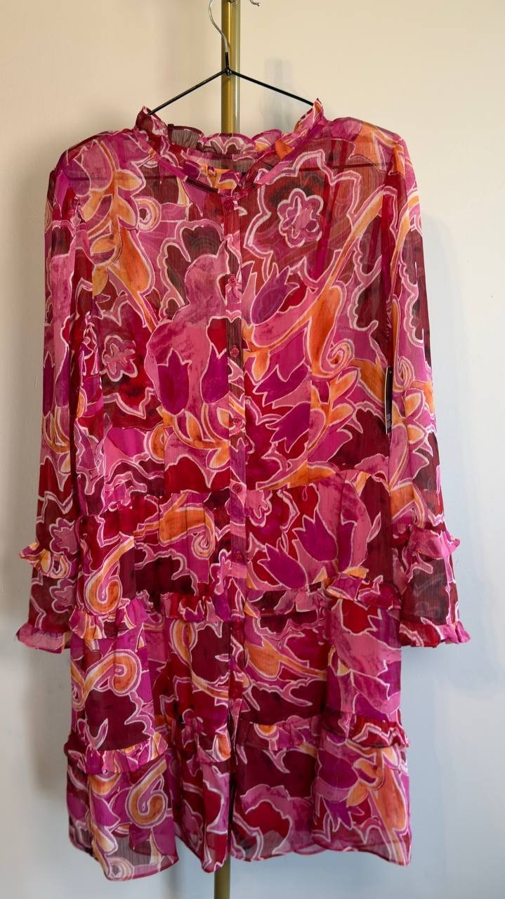 Donna Morgan Long-Sleeve A-Line Dress Pink/Red 12 NWT $139