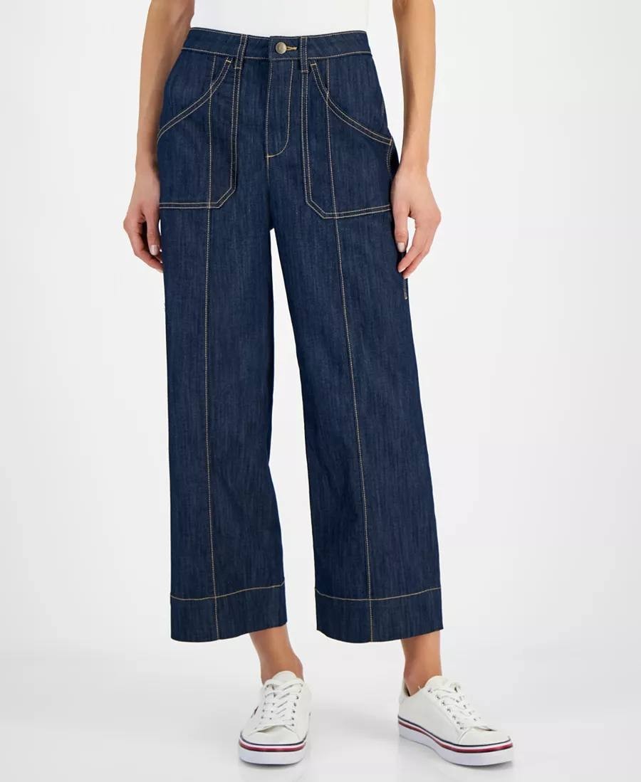 Tommy Hilfiger High‑Rise Wide‑Leg Crop Jeans Dark Blue Size8 NWT msrp$99.50
