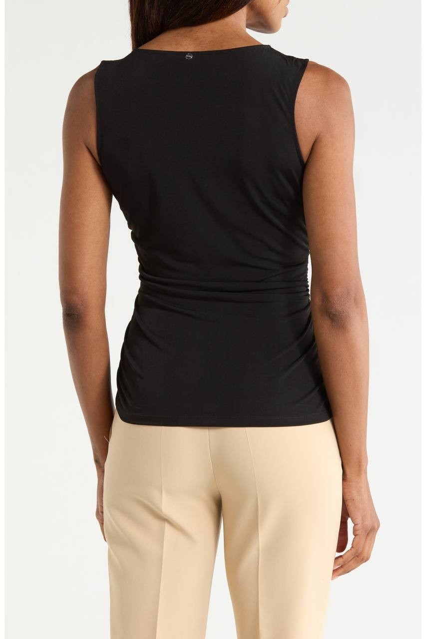 BOSS Emacha Shirred Keyhole Tank Black L NWT $69