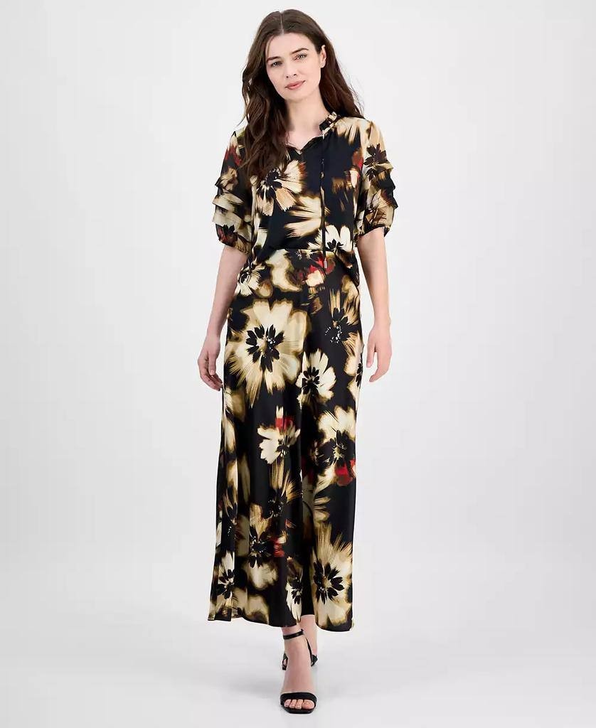 Anne Klein Printed Pull-On Maxi Skirt Black Floral XL NWT $89