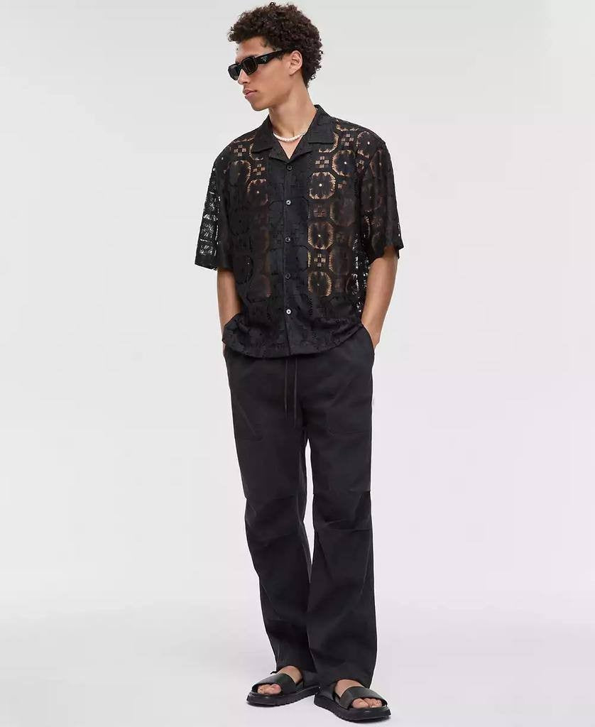 Mode of One Men’s Textured Geometric Lace Camp Shirt Black XL $49.50 NWT
