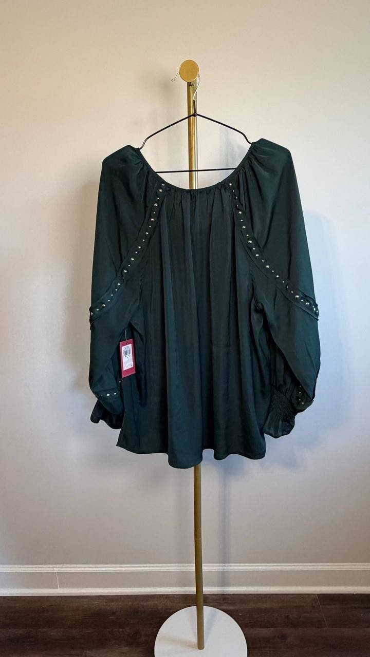 Vince Camuto Embellished V‑Neck Top Forest Night 1X NWT $89