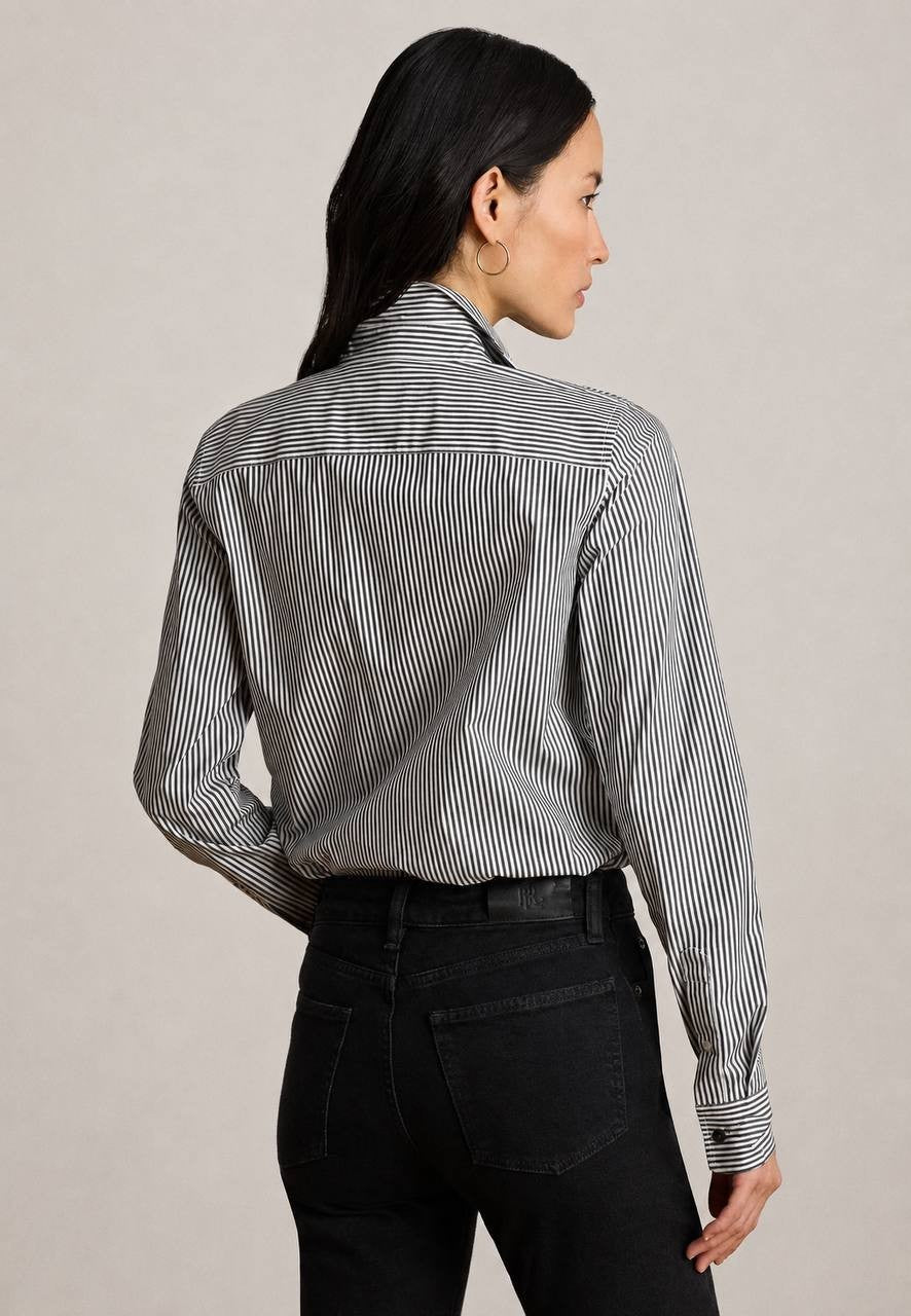 Lauren Ralph Lauren Classic Striped Cotton Shirt Black/White M NWT $125
