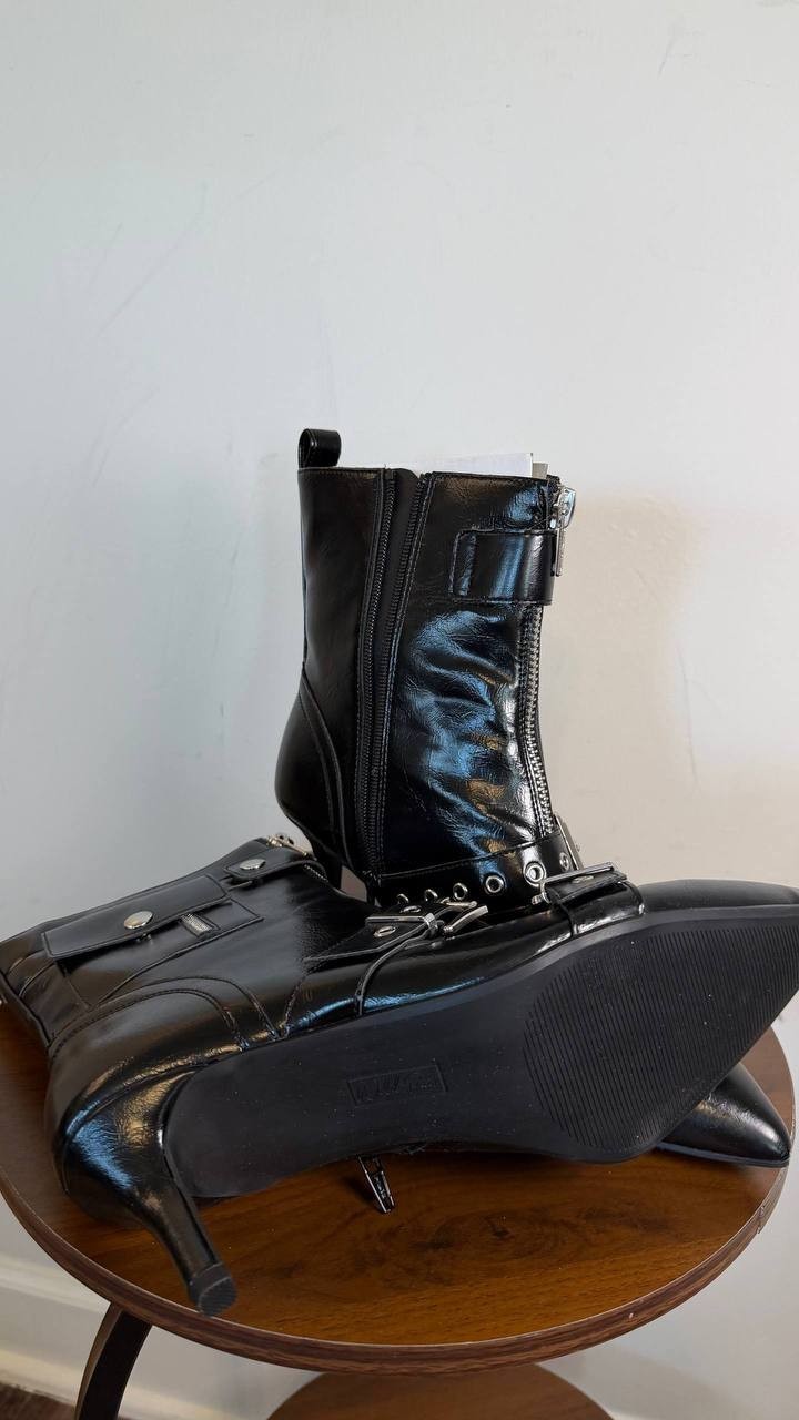 Wild Pair Moonbeam Buckle Booties Black 11M Man‑Made Stiletto MSRP $89.90 NWB