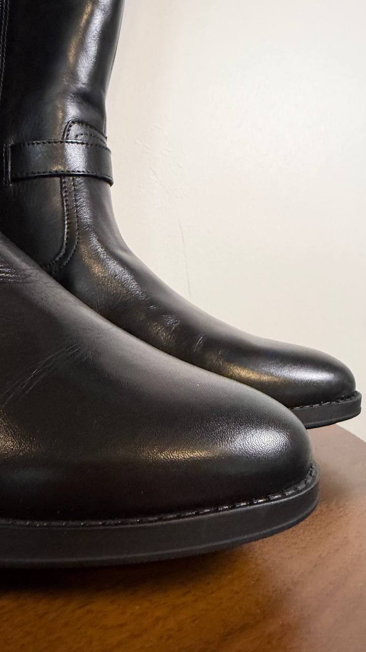 Sam Edelman Perin Boots 9M Black Leather Tall Round Toe Zip New In Box msrp$225