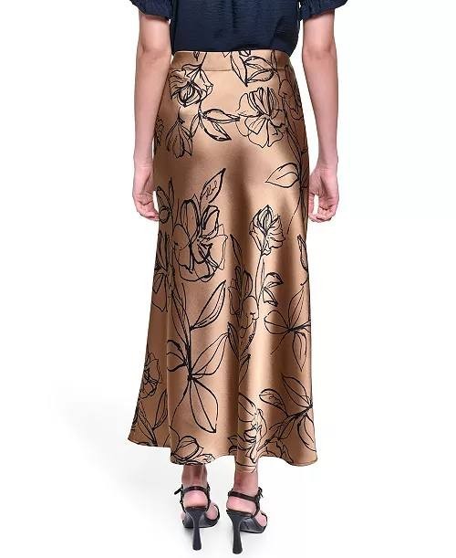 Karl Lagerfeld Floral Satin Maxi Skirt Cartouche/Navy Size 8 NWT $149