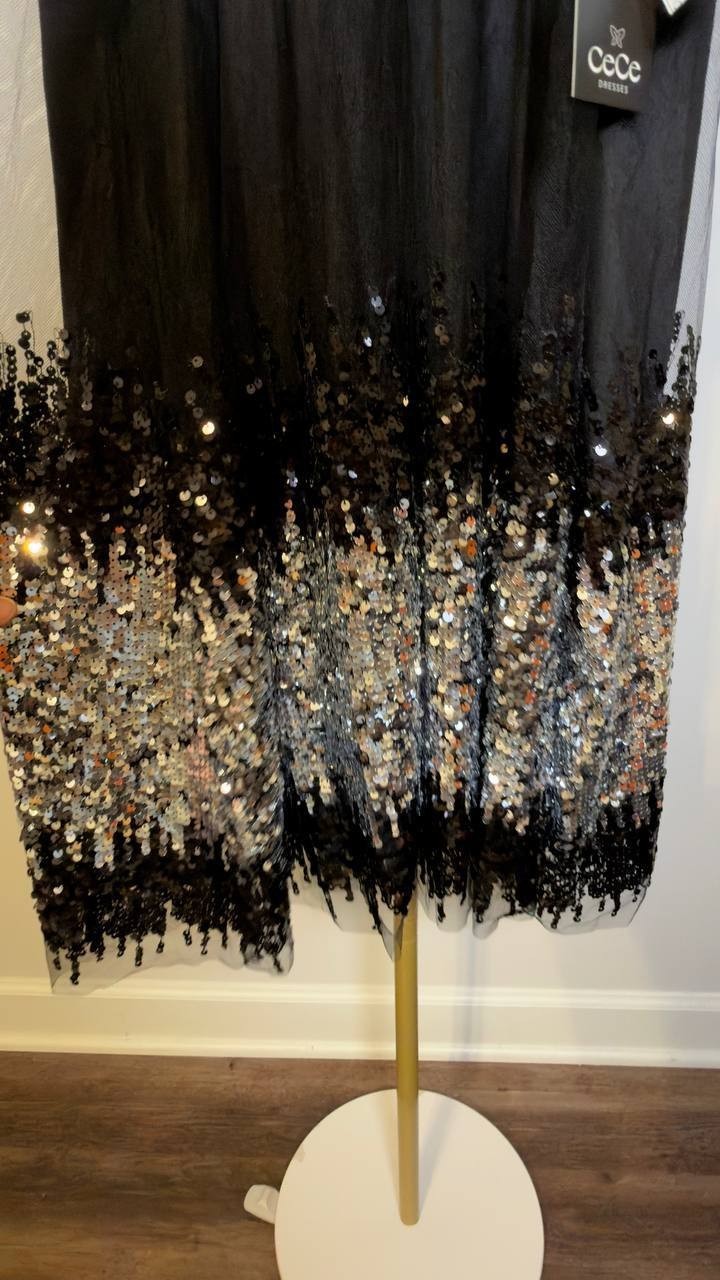 CeCe Women’s Sleeveless Halter Ombre Sequin Dress Black 8 NWT $169