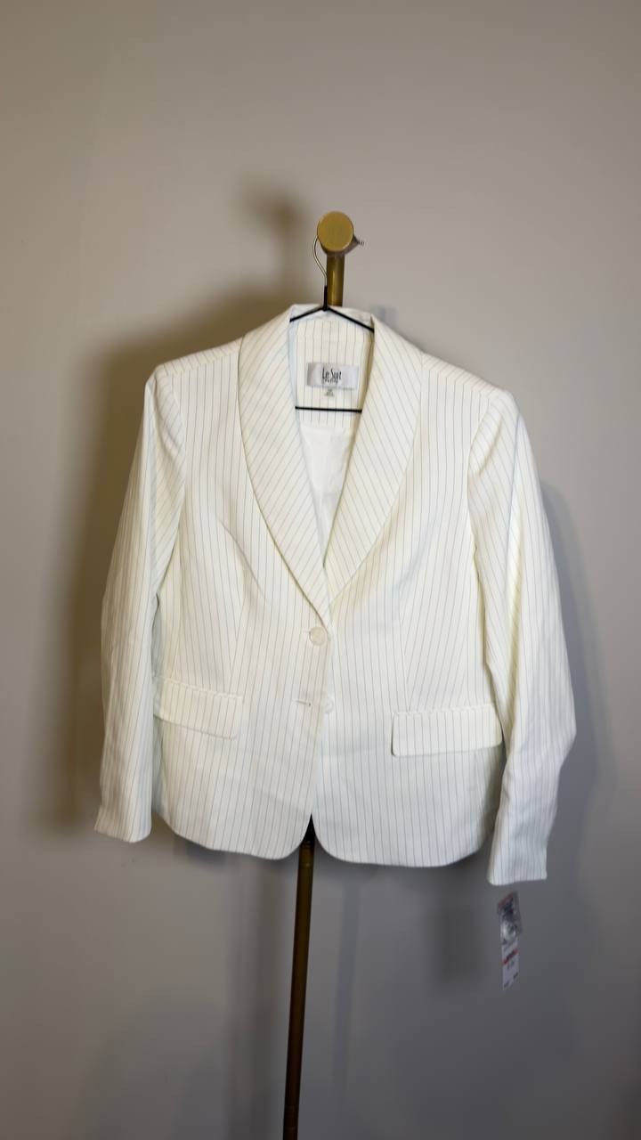 Le Suit Women’s Pinstripe Shawl Collar Jacket White 10P NWT $150