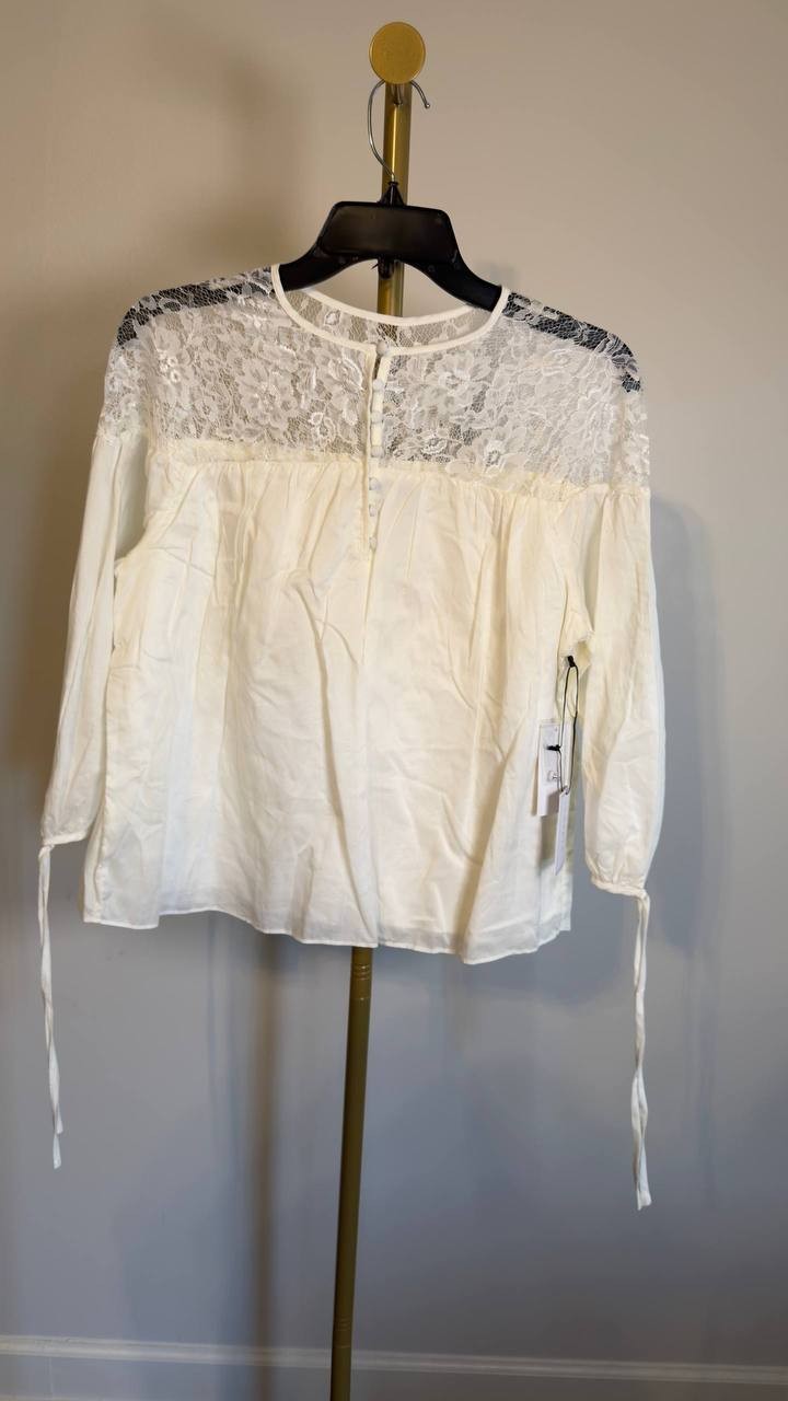 1.STATE Lace Yoke Jersey Top New Ivory S NWT $79