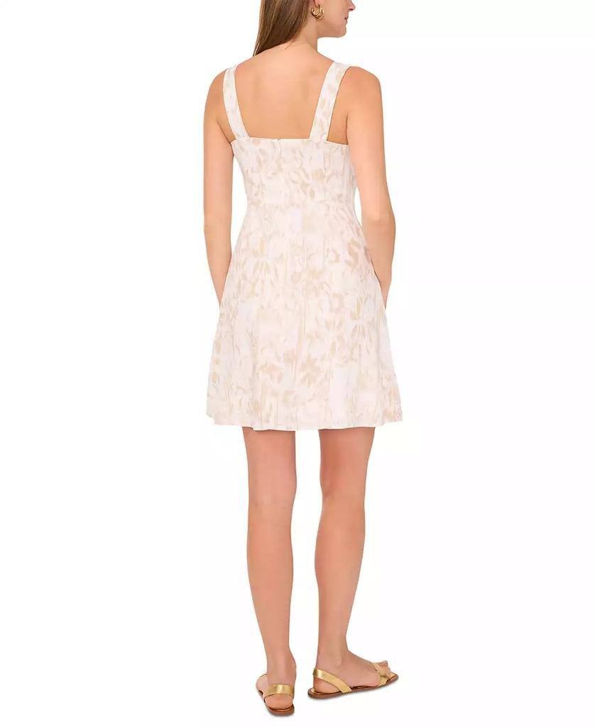 Vince Camuto Printed Linen‑Blend Square‑Neck Mini Dress Oyster Grey M NWT $169