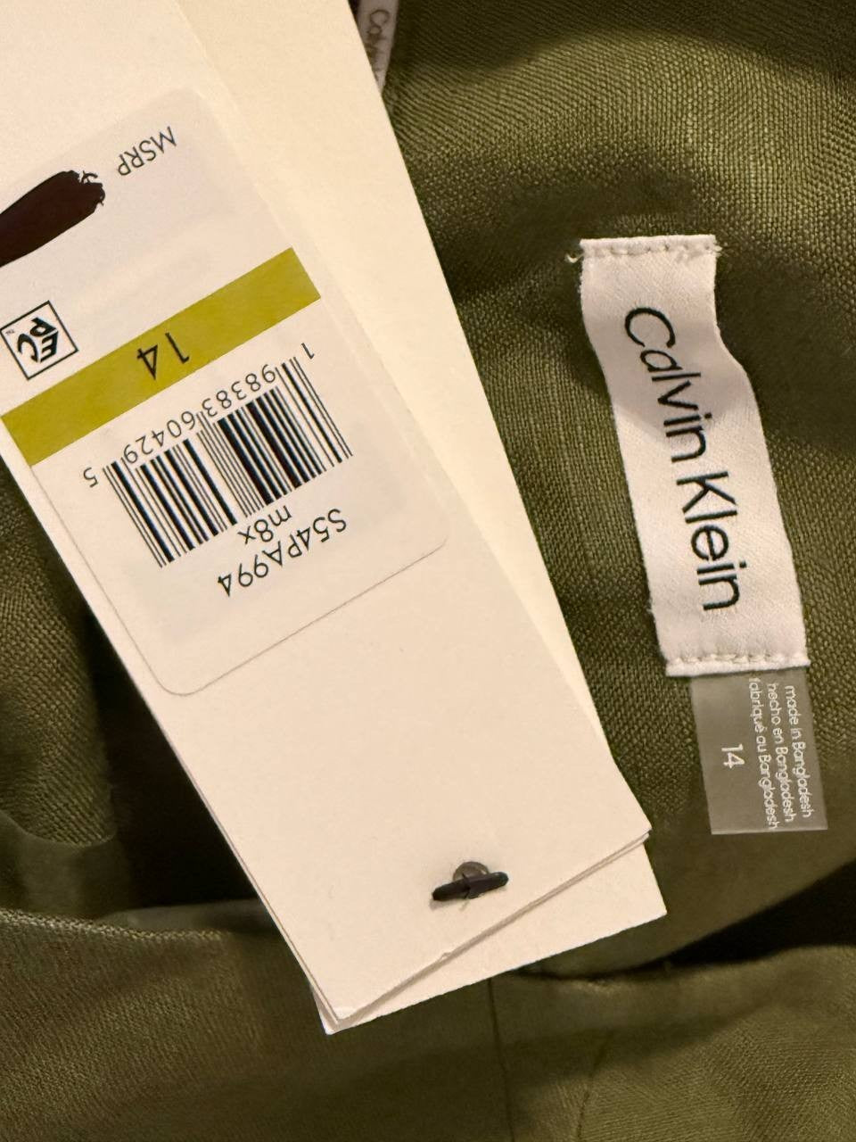 Calvin Klein Petite High‑Rise Wide‑Leg Pants – Olive Green – Size 14 – NWT