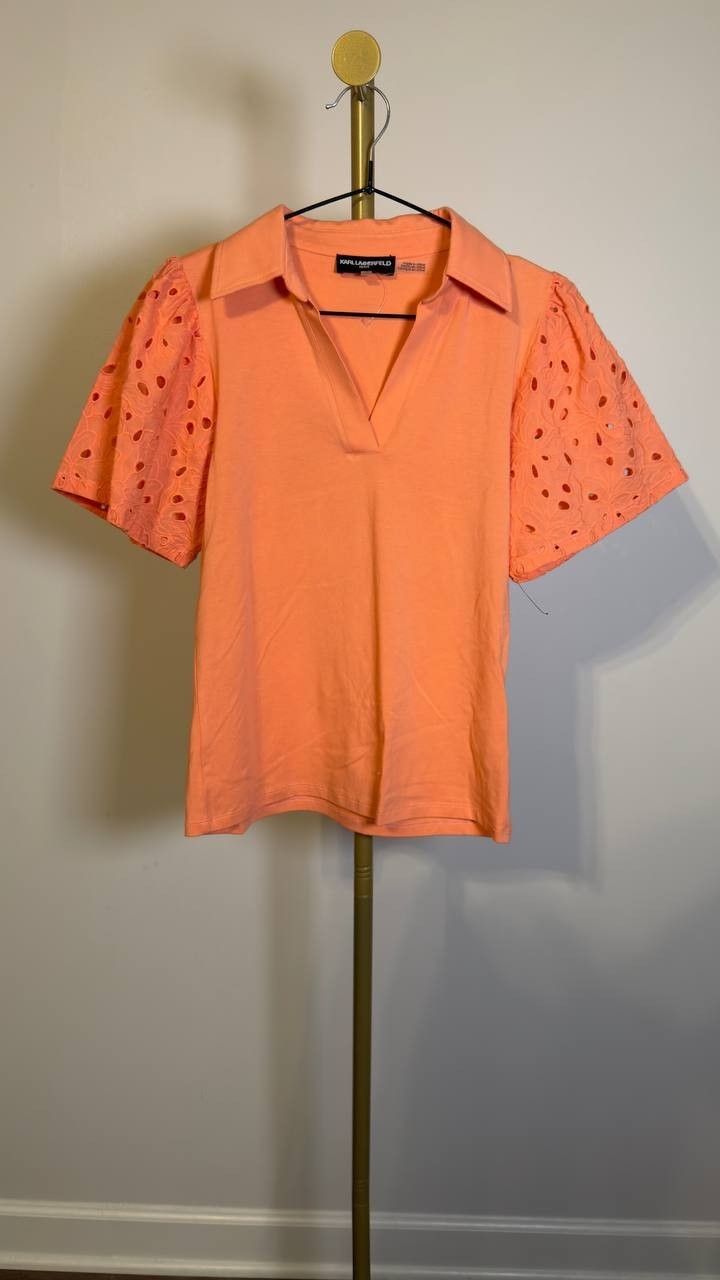 Karl Lagerfeld Eyelet Sleeve Blouse Orange XS NWOT $99
