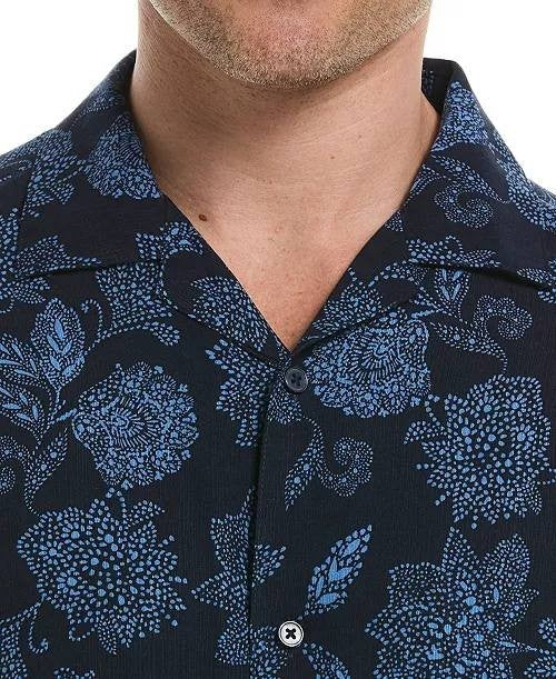 Cubavera Men’s Floral Border Button‑Front Shirt Dress Blues XL/EG $80 NWT