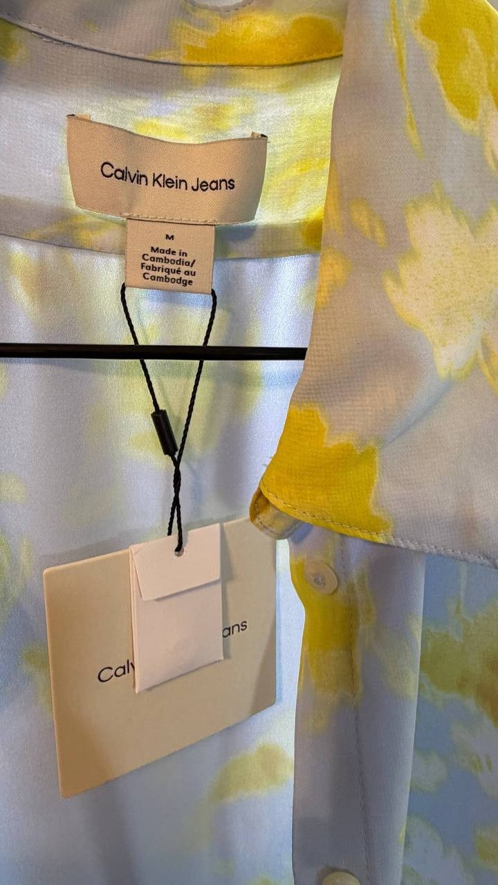 Calvin Klein Jeans Women’s Printed Chiffon Belted Shirtdress Blue M NWT $149