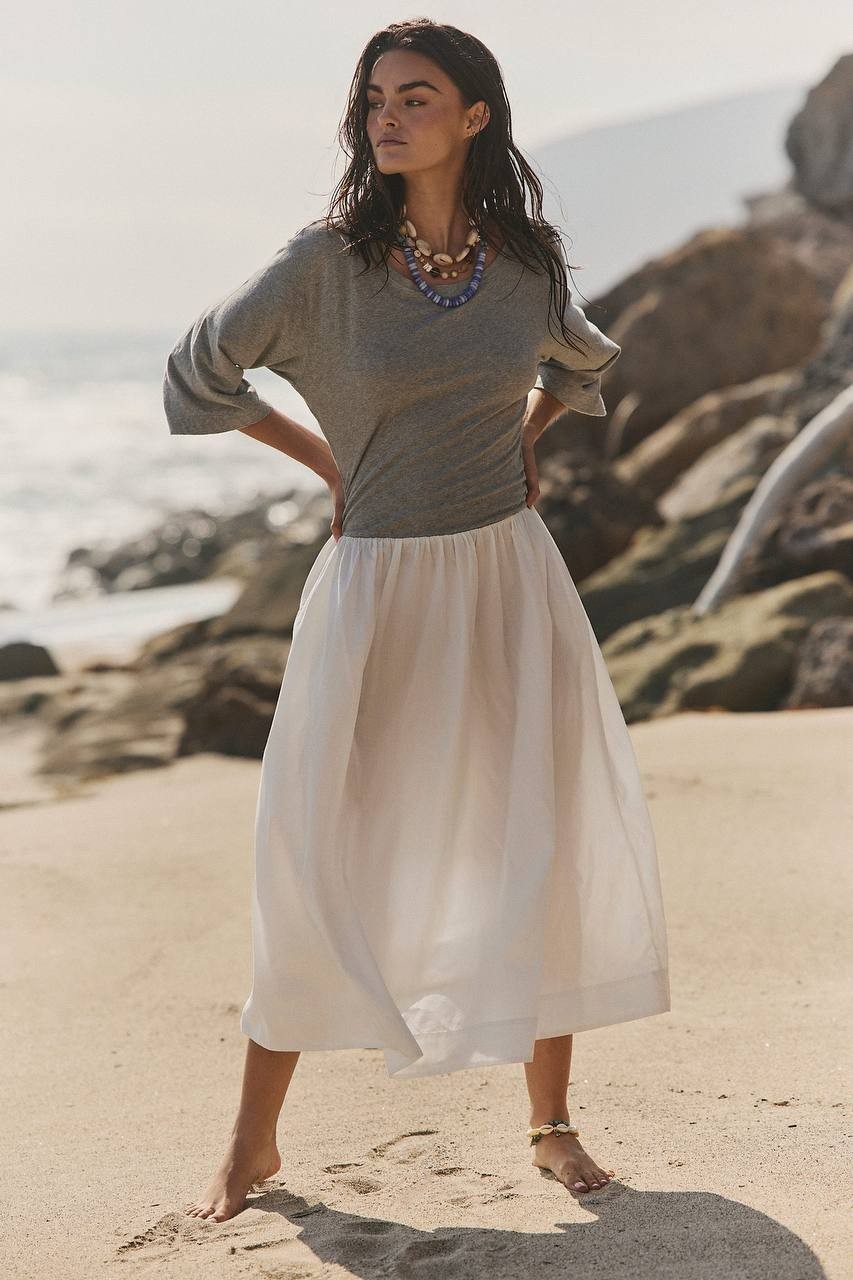 Free People Sunlit Chic White Midi Dress XS - Boho Minimalist Poplin Skirt