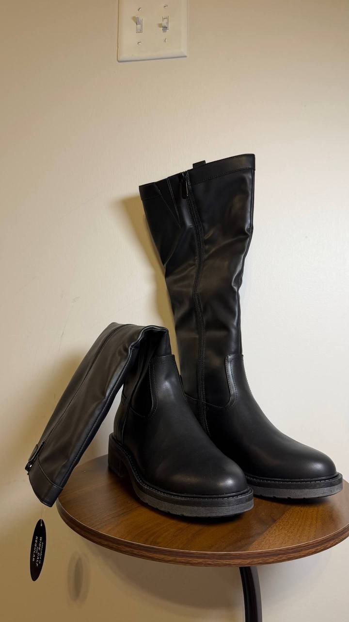 Style & Co Terryy Riding Boots 7.5M Black Tall Round Toe Zip NIB msrp$99.90