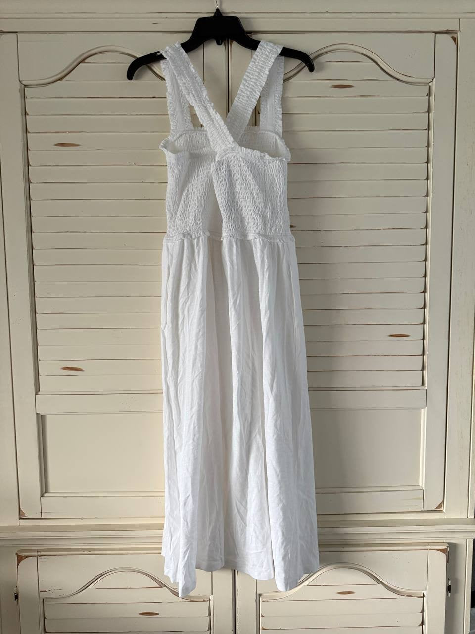 Tommy Hilfiger Dress M White Solid Smocked Bodice Sleeveless Midi Cotton NWT