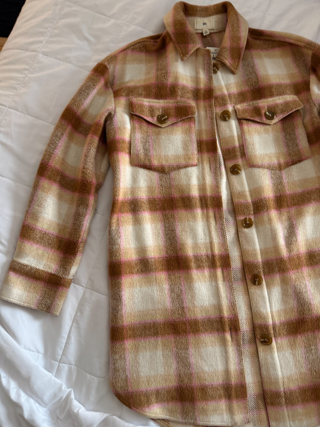 BP Womens XS Plaid Brown Pink Jacket - Polyester, Pre-Owned Excellent Cozy